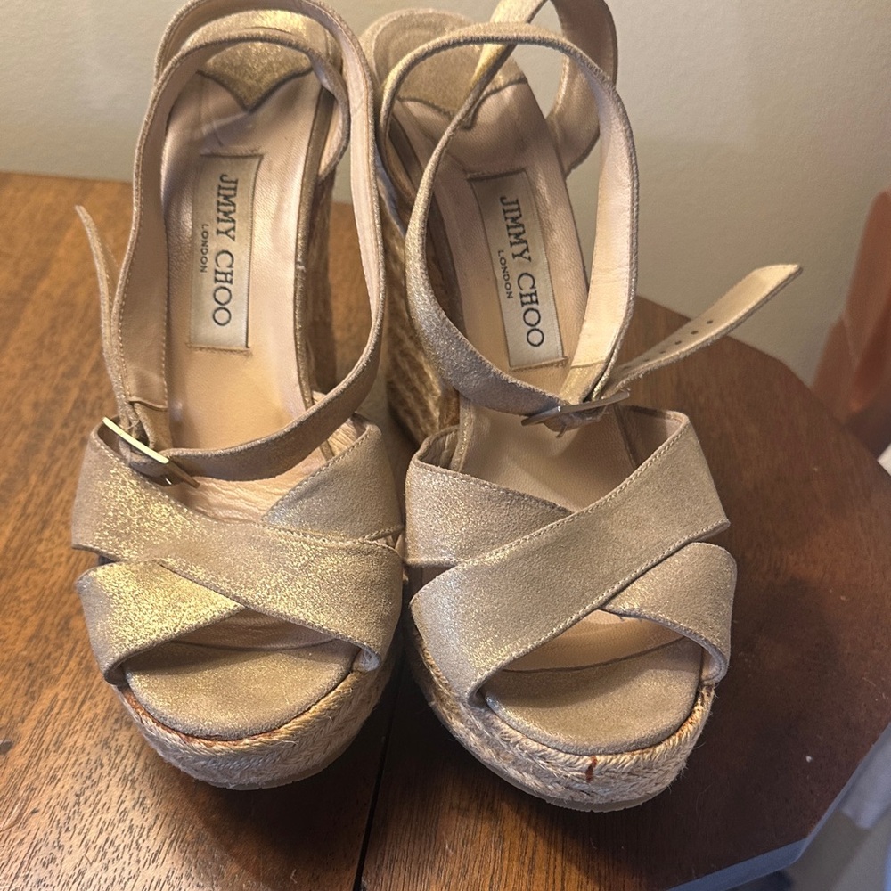 Jimmy Choo Metallic Espadrille Wedges